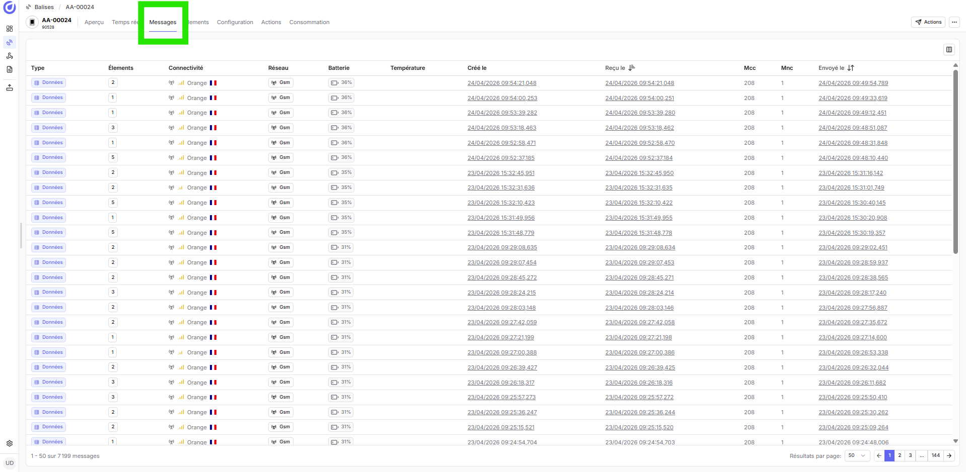 Interface de consultation des messages